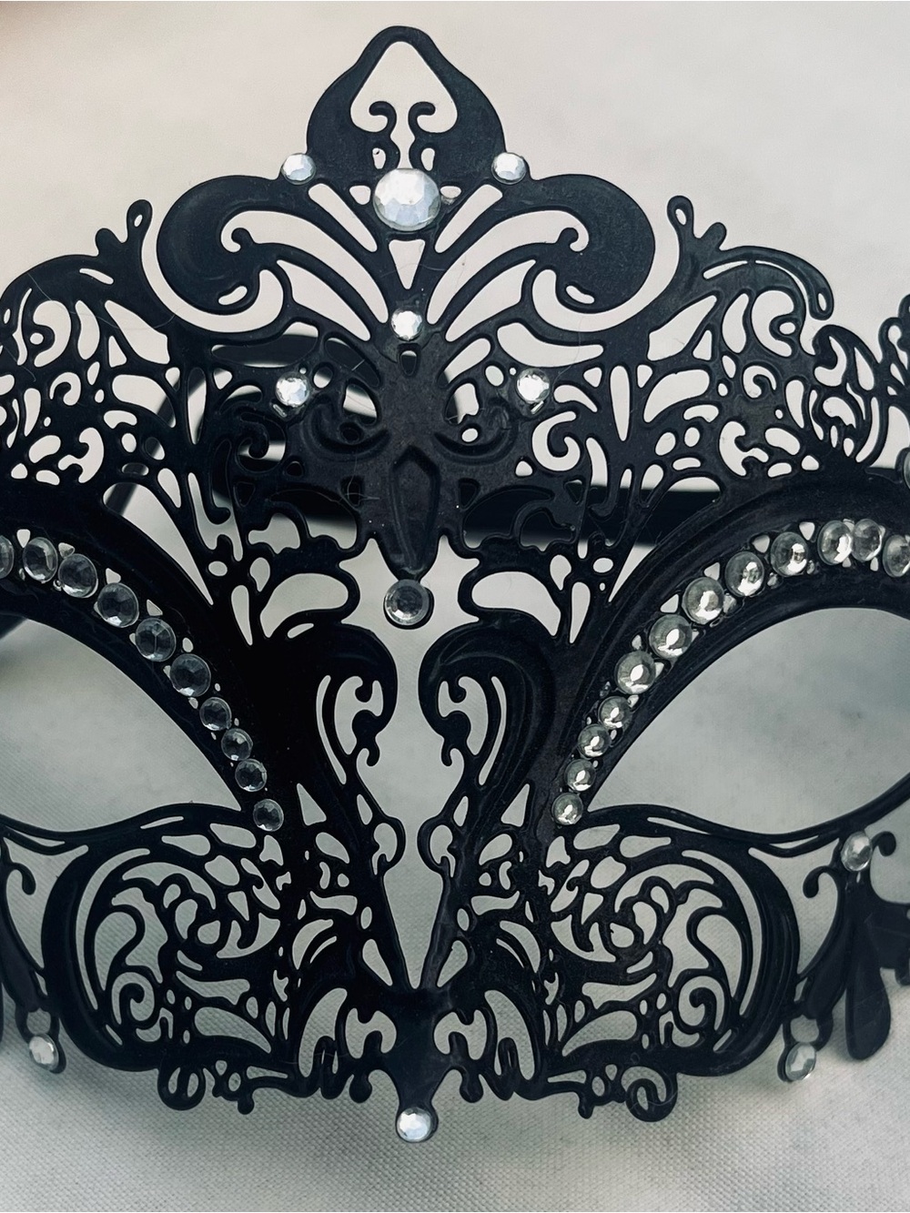 Black Ornate Masquerade Mask with Rhinestones & Intricate Scrollwork